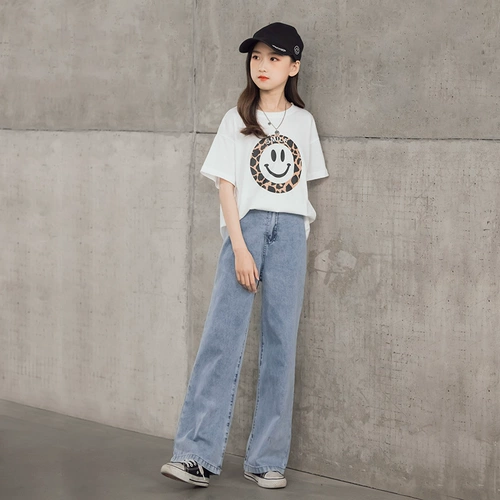 Летний комплект, штаны, летняя одежда, джинсовая футболка, детская одежда, короткий рукав, подходит для подростков