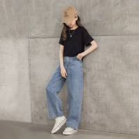 Хлопковая черная футболка, штаны, джинсы, свободный прямой крой