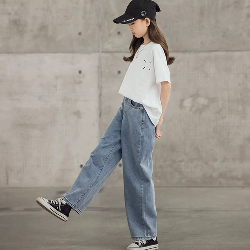 Летний комплект, штаны, летняя одежда, джинсовая футболка, детская одежда, короткий рукав, подходит для подростков