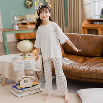 Girls pajamas summer loose thin comfortable western style Cute Princess 2021 summer new two-piece set childrens clothing