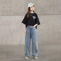 Хлопковая черная футболка, штаны, джинсы, свободный прямой крой