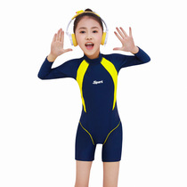 Zhongdabi swimsuit girl swimsuit sunscreen 9 diving 10-year-old conjoined long-sleeved flat corner learning training swimming children