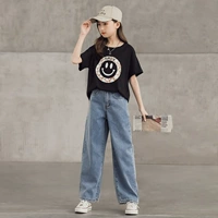 Хлопковая черная футболка, штаны, джинсы, свободный прямой крой