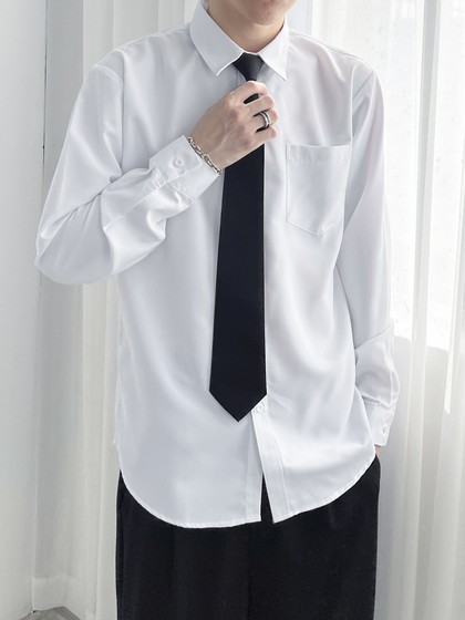 白色长袖衬衫男宽松纯色寸衫男生DK制服短袖领带毕业粉色蓝色衬衣