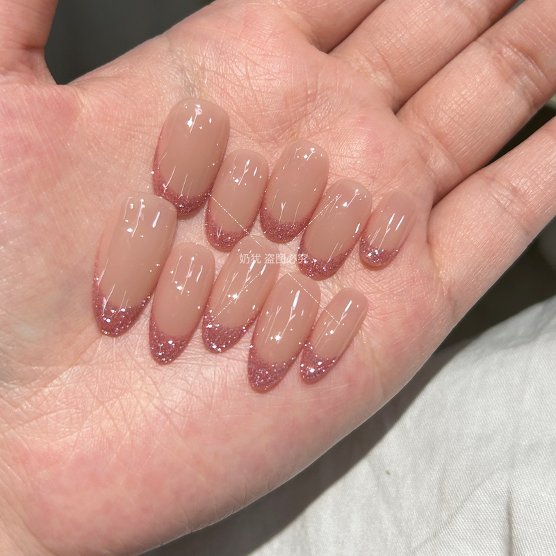 【Sakura Crushed Diamonds】Sakura Pink Ultra-Shiny Crushed Diamond Handmade Wearable Nails Nude Color Skin-Melting Nail Art Nail Tips High-End Feel