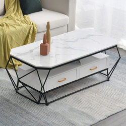 2026 New Model Slate Coffee Table Rectangular Small Apartment Living Room Table Glass Simple Modern Double-Layer with Drawer