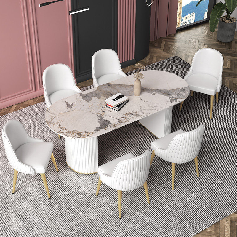 Dining room dining table Home Small family Type modern minimalist rock plate oval light lavish marble dining table and chairs combined