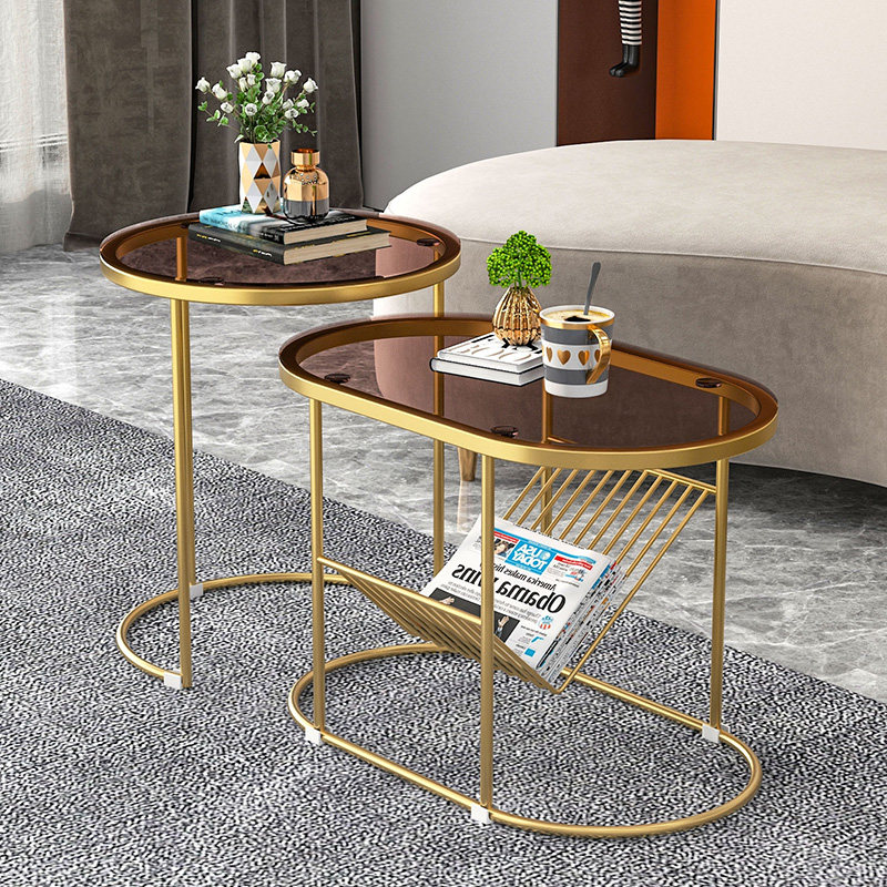 Light luxury modern angle several small household living room sofa side few small tea few small tea few elliptical installation