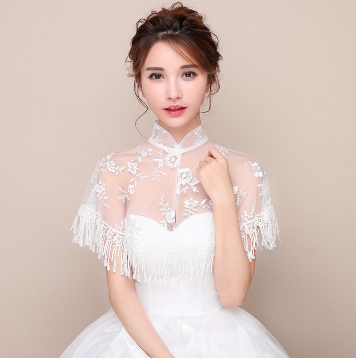 New European and American summer thin brides wedding gown wedding gown wedding gown lace gown lace gown lace mesh veil cape fluo-Taobao