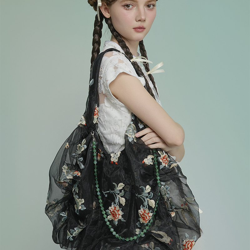 Tail Yianlu Spring/Summer New Heavy Embroidery National Style Organza Bag New Chinese Style Fairy-Like Single Shoulder Bag with Magnetic Clasp