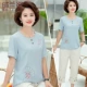 Mùa hè mẹ nhỏ áo thun ngắn tay top trung niên và cao tuổi nữ mùa hè cộng với size cotton và vải lanh phù hợp với quần áo bà - Quần áo của mẹ