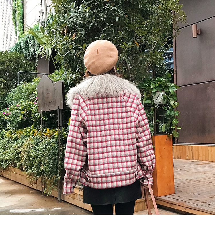 Áo kẻ sọc hai mặt nữ ngắn đoạn 2018 mùa đông mới lông cừu cổ áo hạnh phúc và thanh lịch 2f4g104 áo khoác nữ de thương