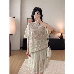 Rich Lady's Gentle Atmosphere~ Liu Wen's Same Style Off-White Skirt for Women, Multi-Layered Ruffled Mesh Lace High-Waisted Skirt