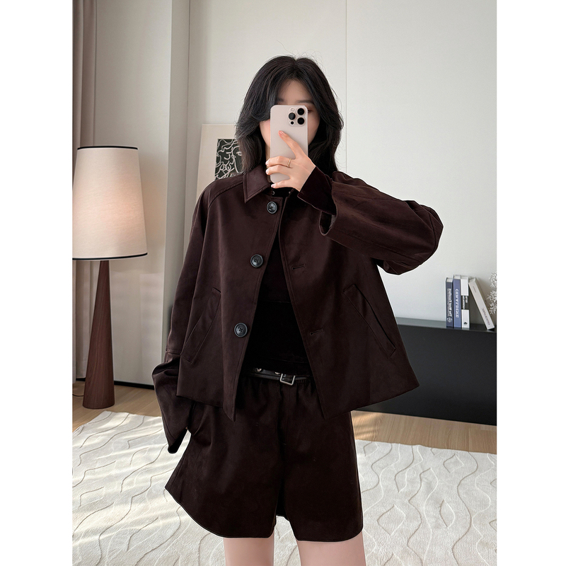 Yuansha! Melard Faux Suede Short Jacket for Women, Autumn Turn-Down Collar, Single-Breasted, Loose, Vintage, Petite Jacket Top Yuansha! Melard Faux Suede Short Jacket for Women, Autumn Turn-Down Collar, Single-Breasted, Loose, Vintage, Petite Jacket Top