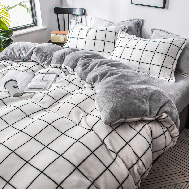 Coral velvet four-piece winter double-sided plus velvet three-piece bed single Falai quilt cover Milk flannel bedding
