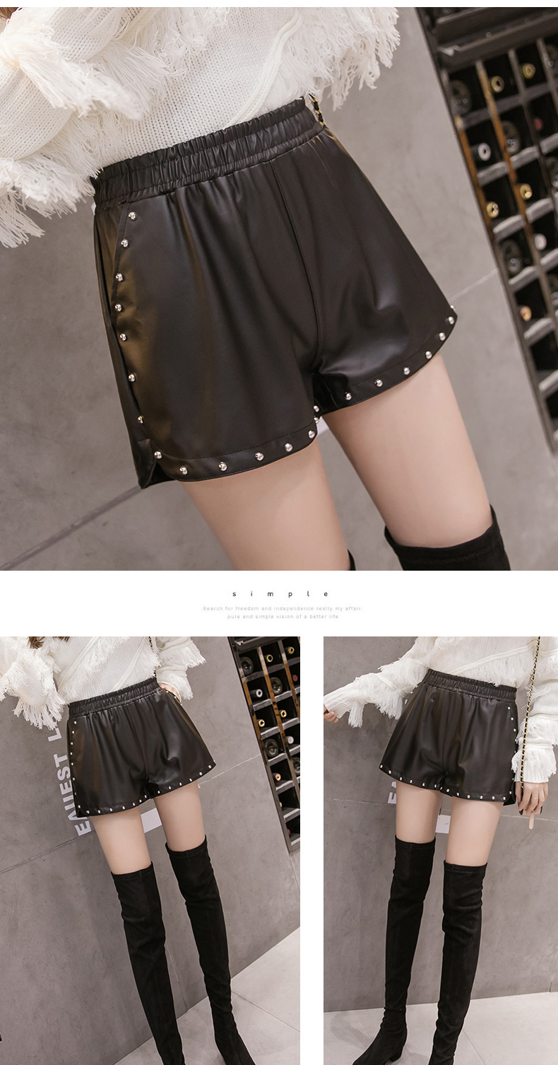 Quần short da nữ 2018 mới thu đông mới size lớn chất béo MM phiên bản Hàn Quốc của quần cạp cao cạp cao rộng một chữ Quần da PU mỏng quần sooc bò nữ cạp cao