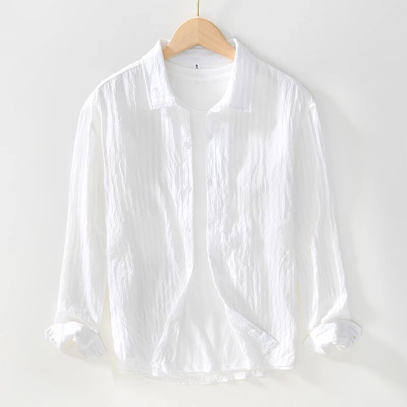 Kangshi Yishu Spring and Autumn Long-Sleeved Shirt for Men, Personalized Wrinkled Casual Loose Gauze Thin Breathable Windproof Jacket