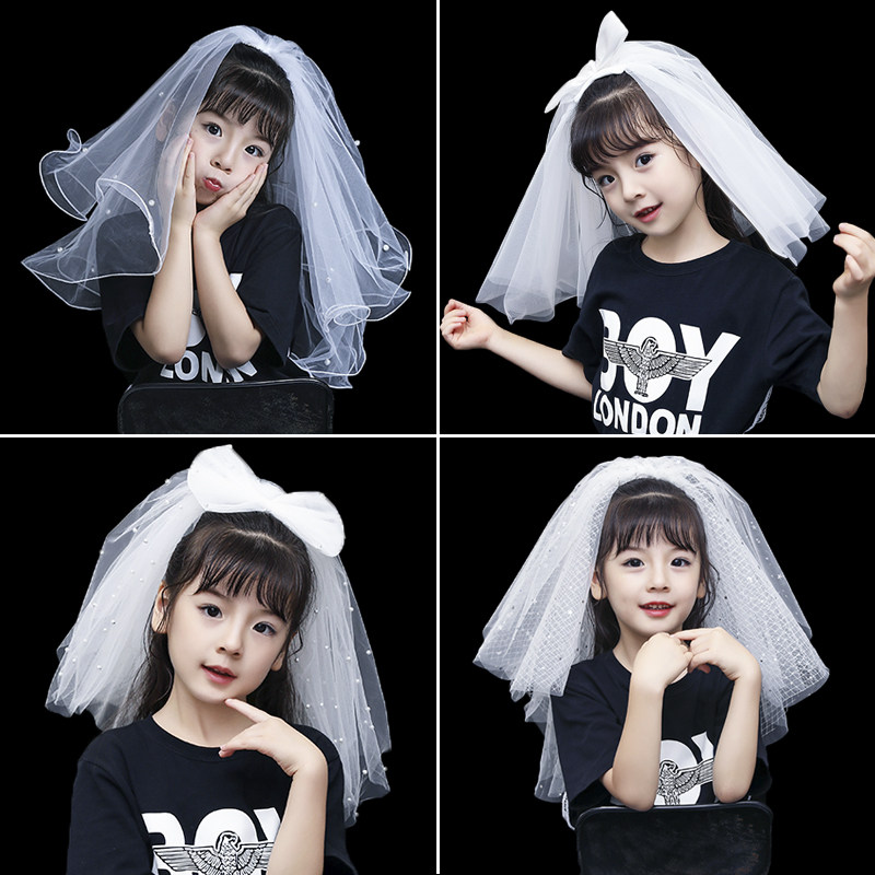 Parent-child children mother and daughter veil net red photo props super xian sen series parent-child photo veil headdress white short woman