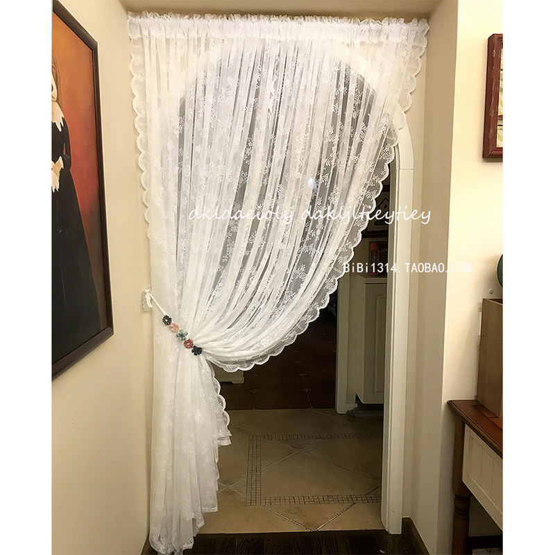 No-Drill Window Screen, Ikea Style American Curtains, White Mesh, Rose Wave Lace, Bedroom Partition, Romantic Cabinet Curtain
