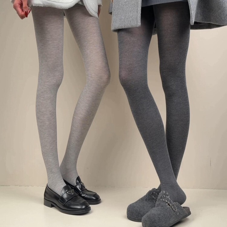 Gray Wool and Silk Pantyhose for Women, Slightly Sheer, Made of Mulberry Silk, Suitable for Spring and Summer, to Wear with Boots, Non-Slip Leggings