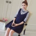 Bà bầu mặc mùa thu phù hợp với mẹ thời trang đầm dài mùa thu đông cộng với áo nhung dày hai dây giả dam bau dep Áo thai sản