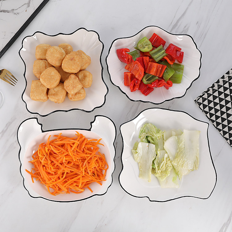 Ceramic Dishes Home Plate Soup Pan Creative Mesh Red Sauces Special Breakfast Fruit Pint Dessert Snack Cutlery Tray