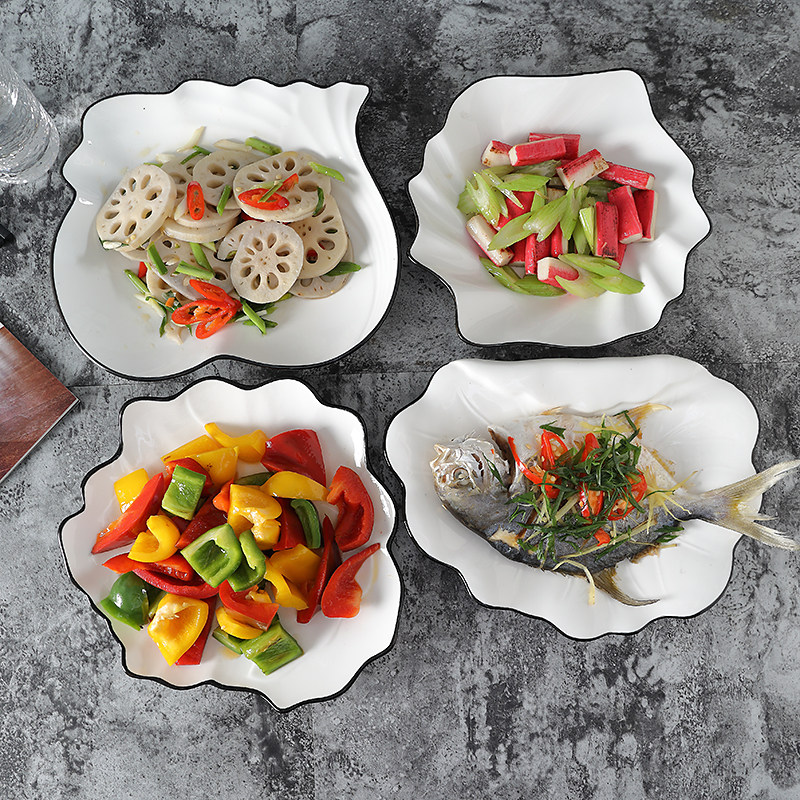 Household plate ceramic dish plate creative net red tableware soup plate microwave microwave breakfast special-shaped plate fruit snack plate