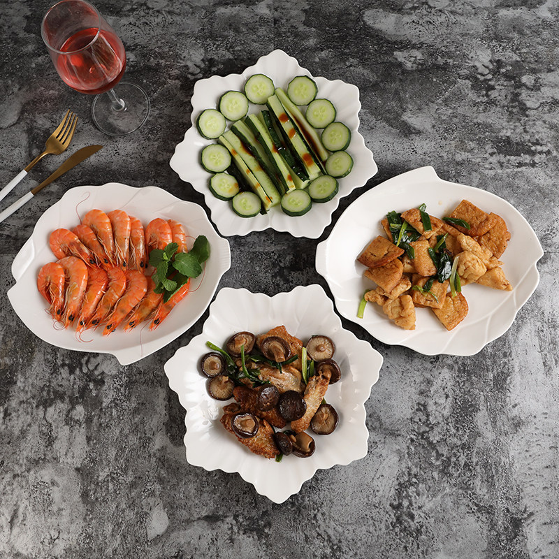 Household dish plate ceramic plate pure white dish microwave oven tableware hot and cold dish plate soup plate fruit breakfast plate