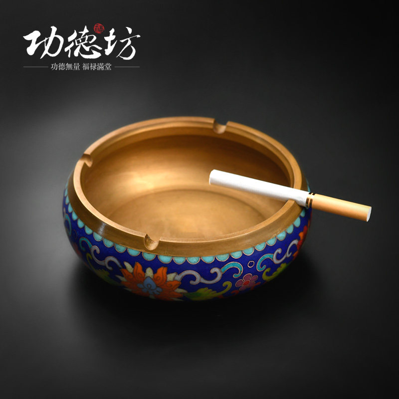 Merit Workshop Enamel color pure copper large ashtray Chinese style home living room office decoration gift smoke jar