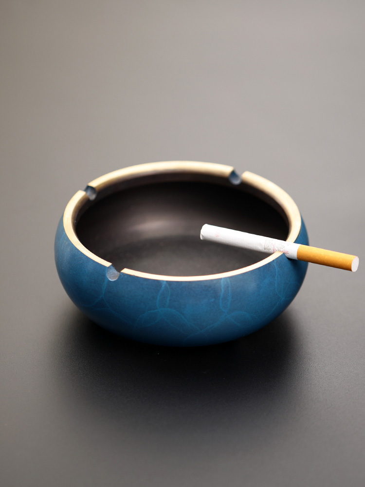 Gongdefang bowl type pure copper ashtray Household living room coffee table Office tea table decorative decoration burned blue brass