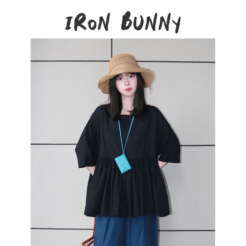 Iron Bunny | Japanese-Style Square-Necked Large-Skirted Textured Yarn-Dyed Dark Plaid Imported Cotton Doll Shirt
