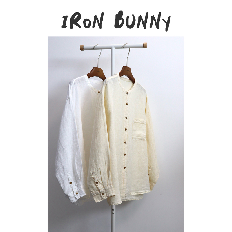 Iron Bunny丨Natural Texture Hemp Stand-Collar Loose-Fitting Sun-Protective Long-Sleeve Shirt Iron Bunny丨Natural Texture Hemp Stand-Collar Loose-Fitting Sun-Protective Long-Sleeve Shirt
