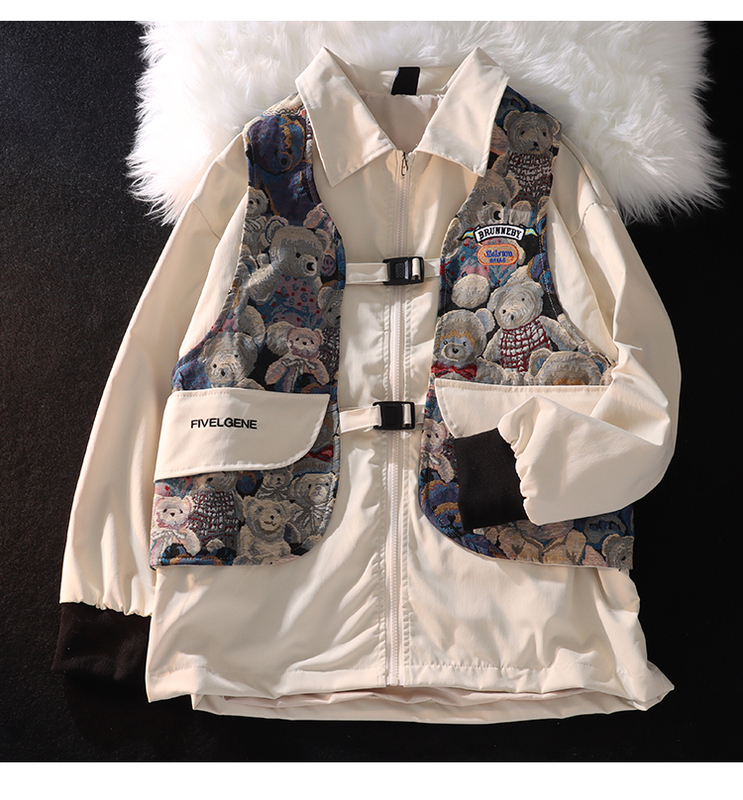 American Retro Bear Vest Baseball Jacket for Men and Women, Trendy Street Oversize Lazy Style Loose Jacket American Retro Bear Vest Baseball Jacket for Men and Women, Trendy Street Oversize Lazy Style Loose Jacket