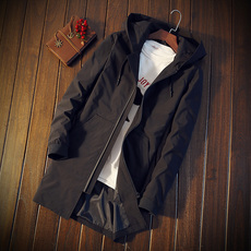 Ветровка мужская 风衣男中长款连帽 时尚休闲大码外套 2020秋装新款纯色夹克衫潮流