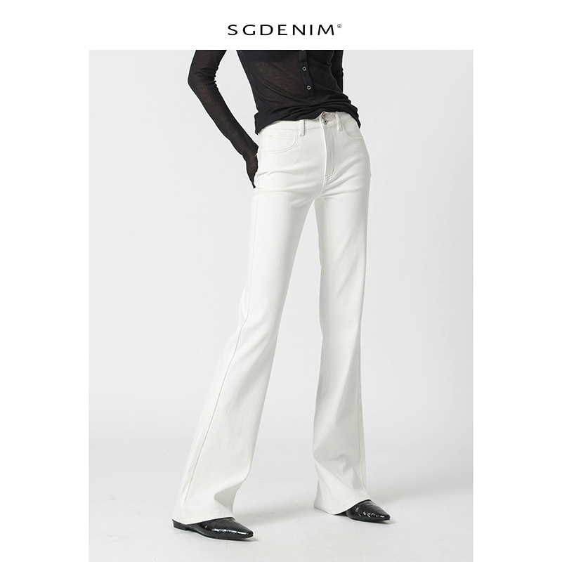 Long-Leg Secret/High-Waisted White Micro-Flared Jeans for Women, Summer New Style, French-Style Flared Pants