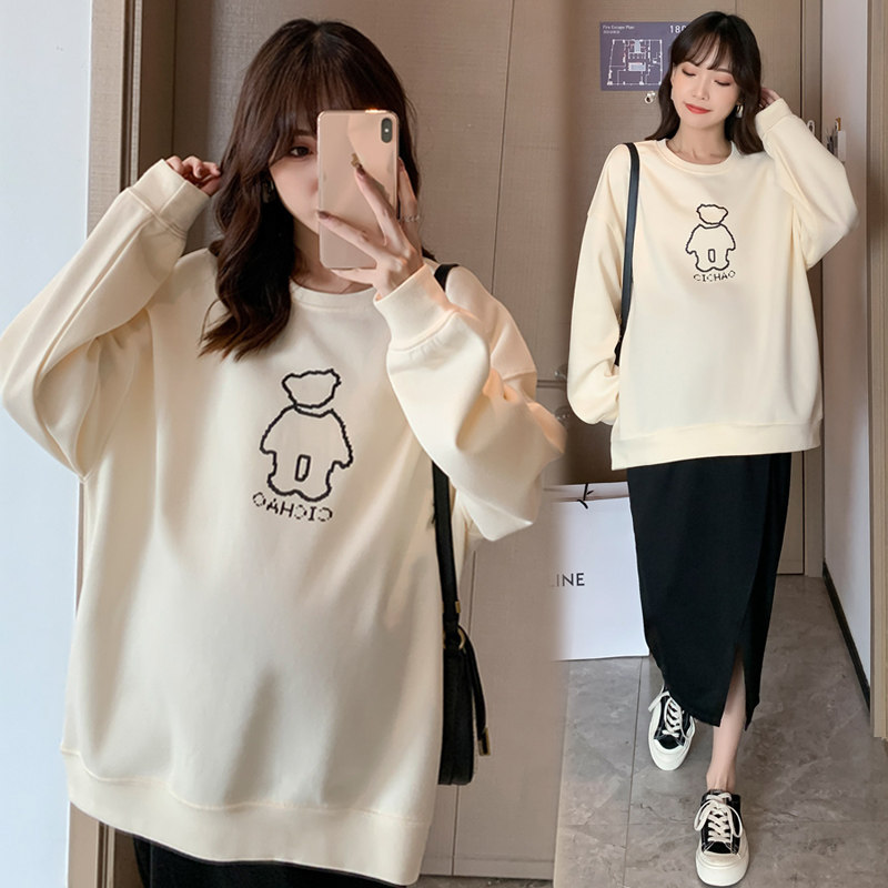 Pregnant woman's spring clothing sweatsuit suit with long version 2022 spring autumn season new pregnancy woman dress outside wearing a knitted sweatshirt jacket
