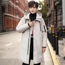 Anti-seasonal winter embroidered down jacket mens medium and long hooded slim Korean version of the youth warm jacket wild trend