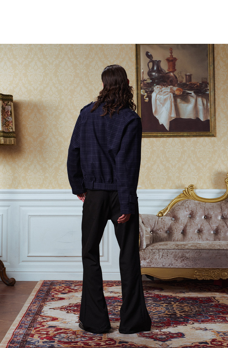 YADcrew Lion Emblem Plaid Belted Jacket