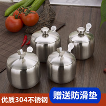 304 stainless steel seasoning tank single restaurant chili jar with spoon food stall seasoning tank for household salt pot