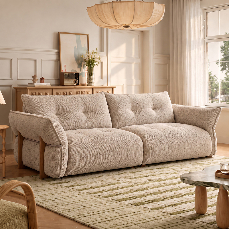 My Family's Antique-Style Solid Walnut Wood Sofa with Removable and Washable Chenille Fabric Upholstery, Scratch-Resistant for Cats, Suitable for the Living Room My Family's Antique-Style Solid Walnut Wood Sofa with Removable and Washable Chenille Fabric Upholstery, Scratch-Resistant for Cats, Suitable for the Living Room