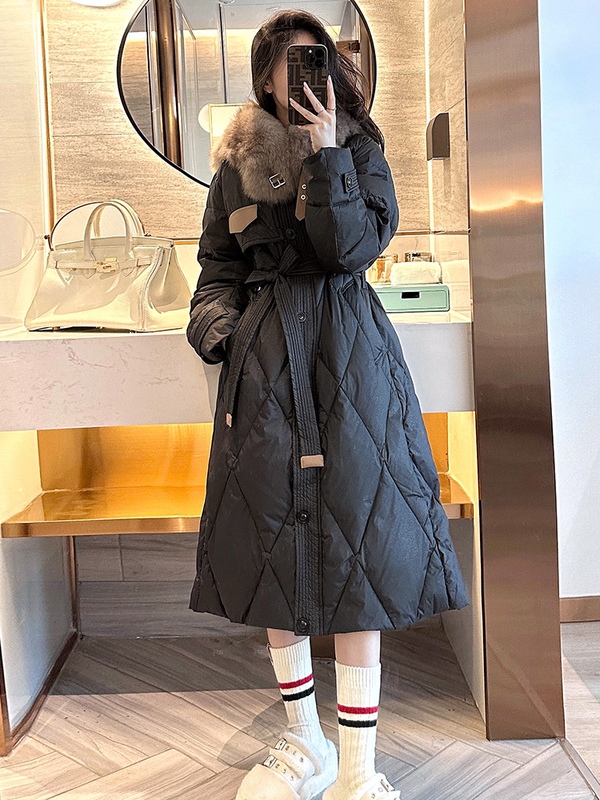 Fur Navy Oversized Fur Collar down Jacket Women's Mid-Length Slim Fit Belted Waist 2023 New Winter Coat Fur Navy Oversized Fur Collar down Jacket Women's Mid-Length Slim Fit Belted Waist 2023 New Winter Coat