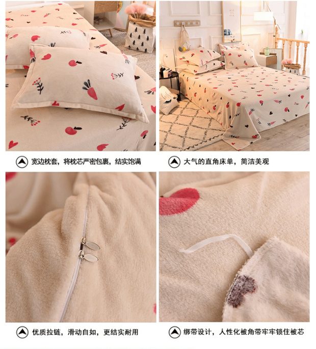 Nhung nhung bốn mảnh dày mùa đông Fale nhung hai mặt chăn trải giường flannel ấm áp ba mảnh bộ drap giường