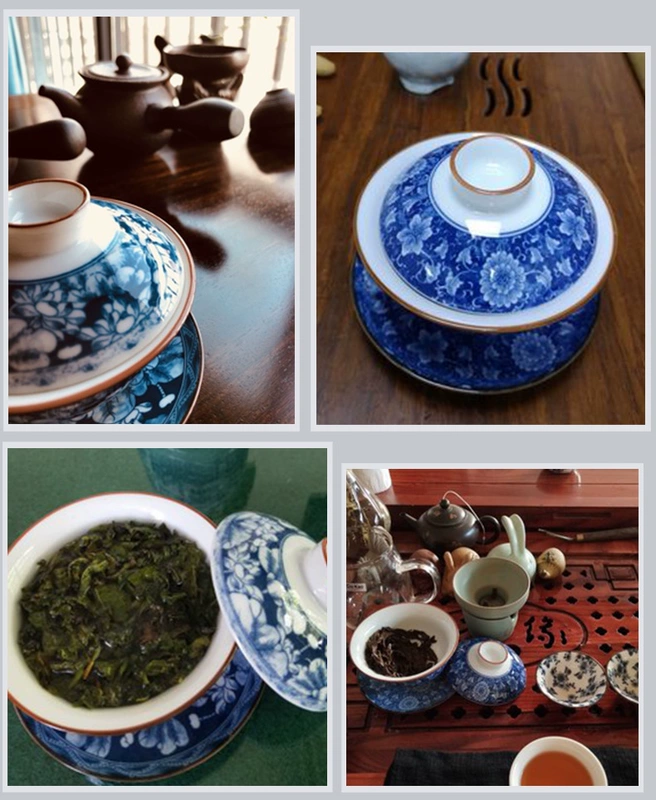 Quạt gốm sứ màu xanh và trắng bao gồm bát teacup lớn kung fu Jingdezhen bộ trà bằng sứ ba chén trà nhà