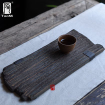 Pottery fan tea table retro tea tray old wooden door texture metal decoration non-slip coarse pottery dry foam plate pot bearing tea ceremony