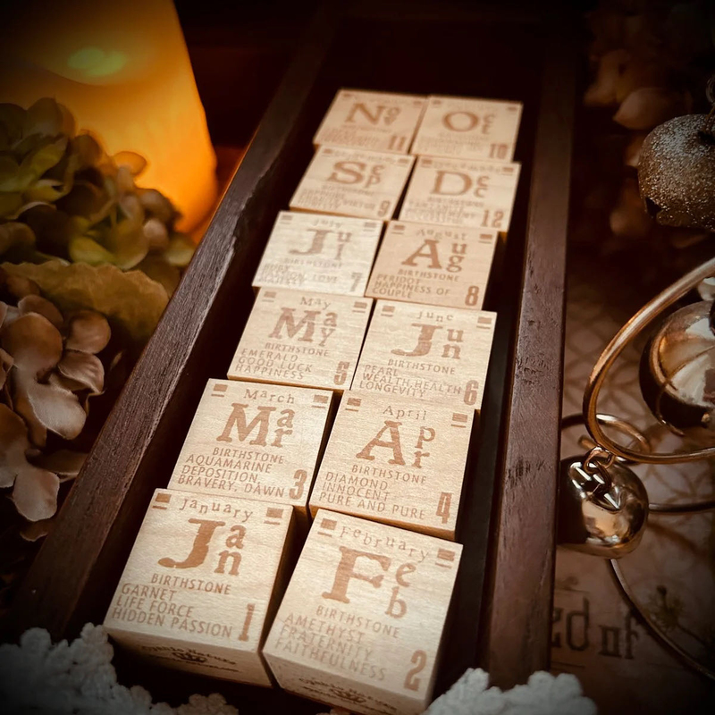 In-Stock Japan Cyanic Nature Wooden Stamps New Model: Day of the Week, Month Cy Stamps for Journal Decoration