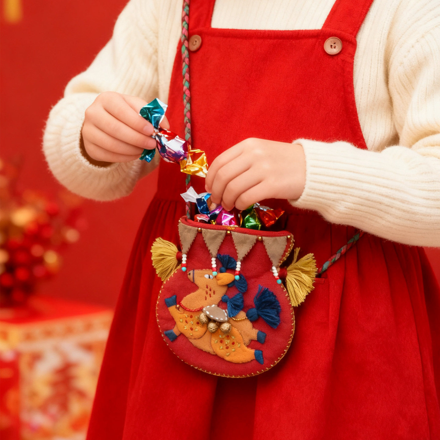 Fangyangban Little Horse Sachet Embroidery Handmade DIY Material Kit Self-embroidered Peace Charm Portable Blessing Bag New Year Gift - Thumbnail 3