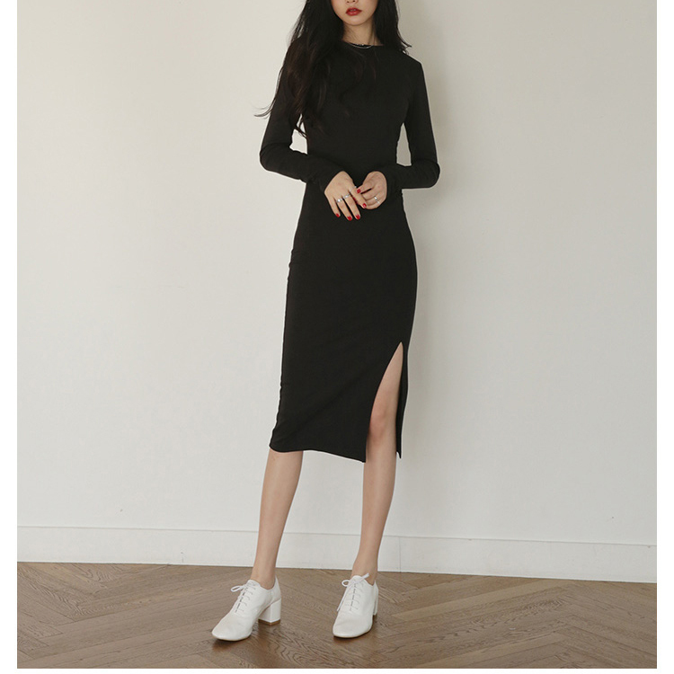 2025 Autumn New Black Dress High-End Base Dress Elegant Long Sleeve Sexy Slit Little Black Dress for Women 2025 Autumn New Black Dress High-End Base Dress Elegant Long Sleeve Sexy Slit Little Black Dress for Women