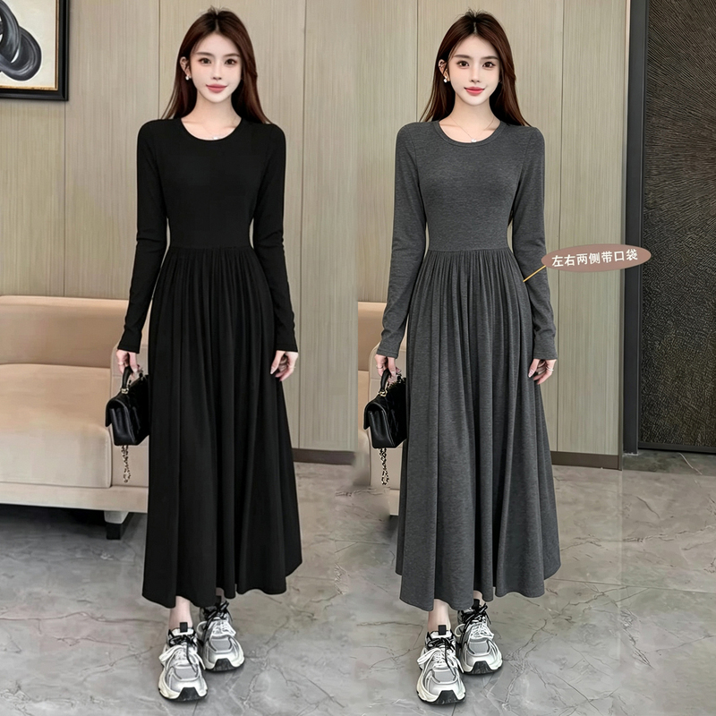 French-Style Long-Sleeve Dress for Women, Autumn 2026 New Model, Slimming, Drapey, Elegant Black Long Dress, Inner Layer Base Dress French-Style Long-Sleeve Dress for Women, Autumn 2026 New Model, Slimming, Drapey, Elegant Black Long Dress, Inner Layer Base Dress