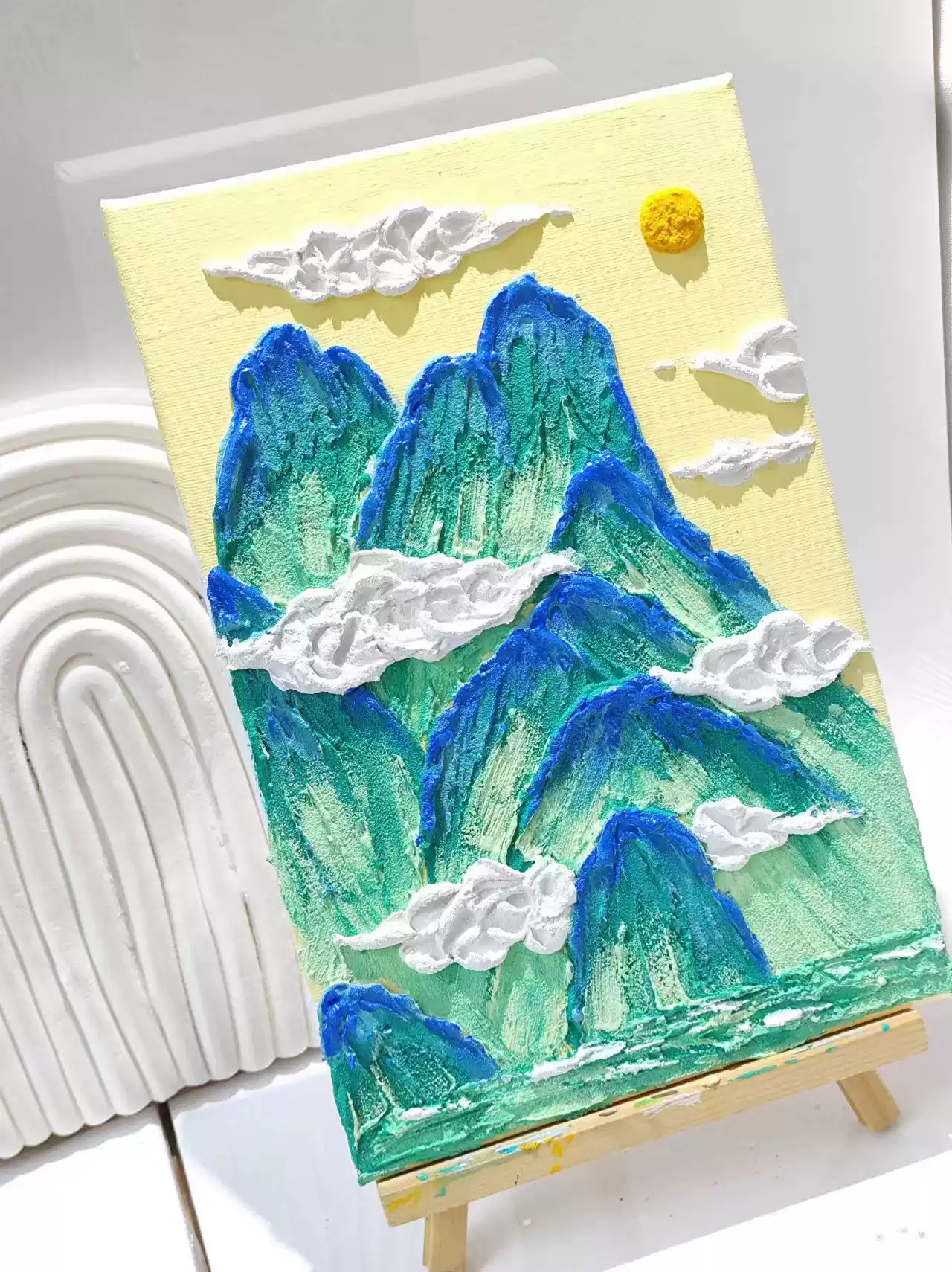 奶油石英砂肌理画DIY 丙烯浮雕画材料包立体数字油画填色简约风格手工沙画
