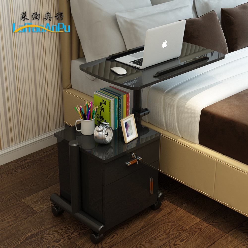 Notebook computer desk movable bed head cabinet lifting bedside table lockers edge bucket cabinet with cupboards table